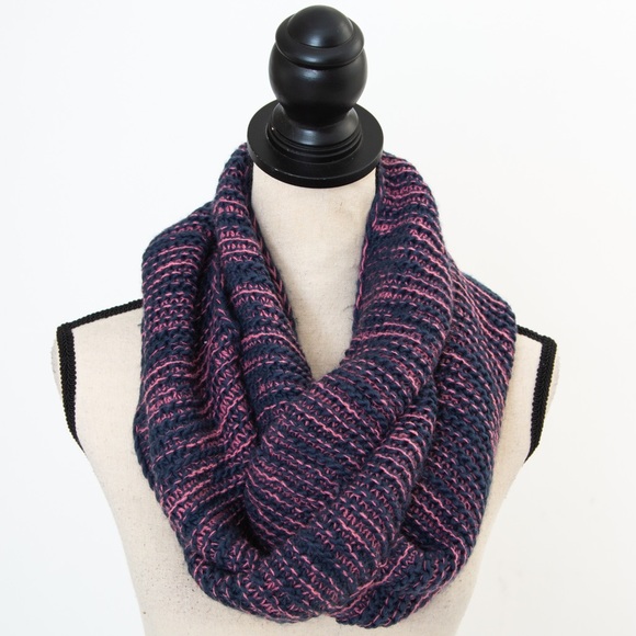 Comfy cozy warm navy & pink tweed blend preppy infinity scarf 100% acrylic - Picture 6 of 9
